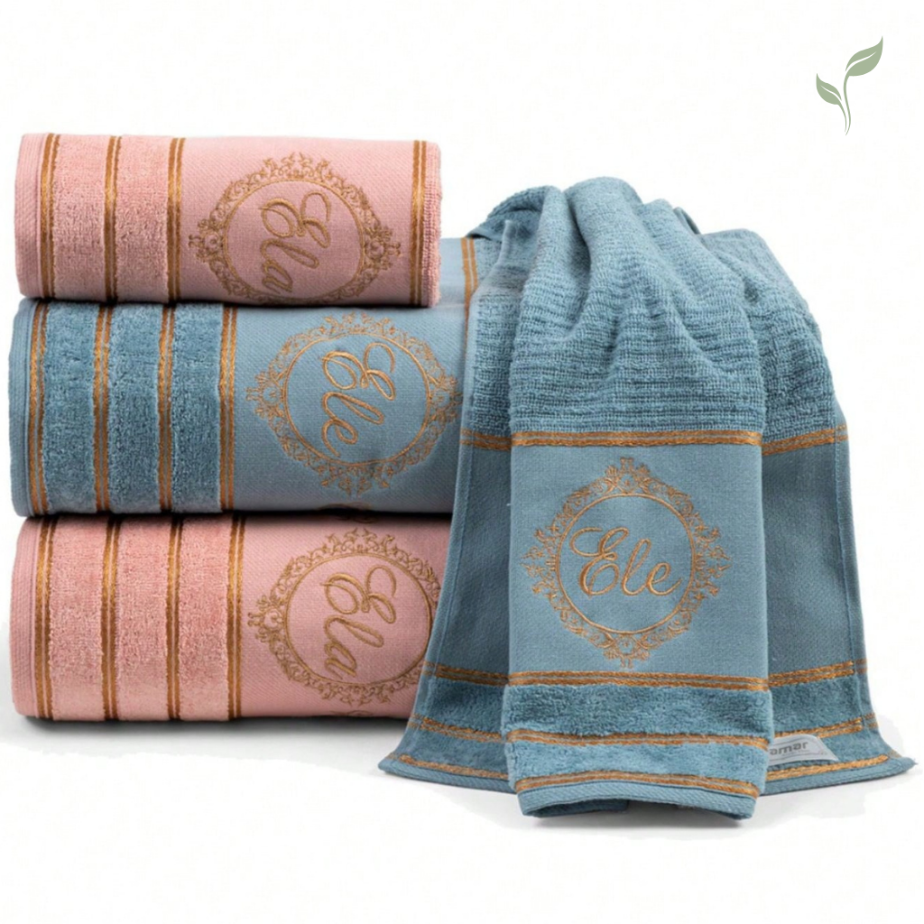 Kit 4 Toalhas Felpa Bordada 100% Algodão, toalhas, louhir, jogo de toalhas, https://louhir.com.br/