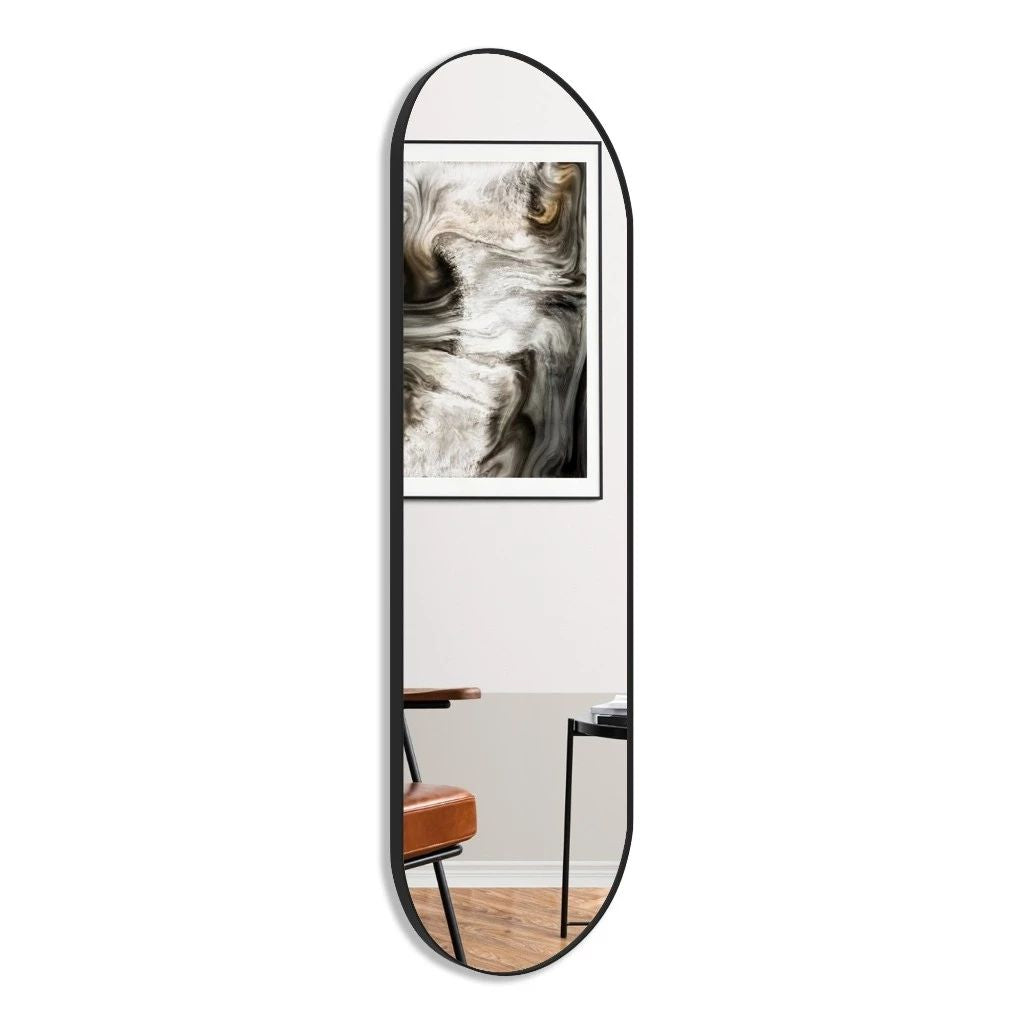 Espelho Dur Moderno 110x50 com base reta e moldura em couro. Corpo inteiro, reflexo sem distorções e design elegante para quartos, halls e closets.