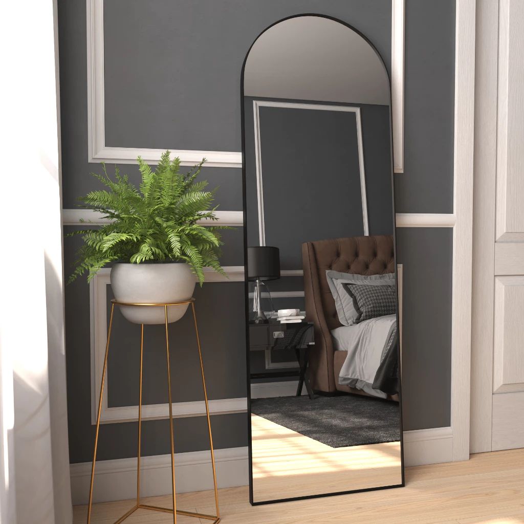 Espelho Dur Moderno 110x50 com base reta e moldura em couro. Corpo inteiro, reflexo sem distorções e design elegante para quartos, halls e closets.