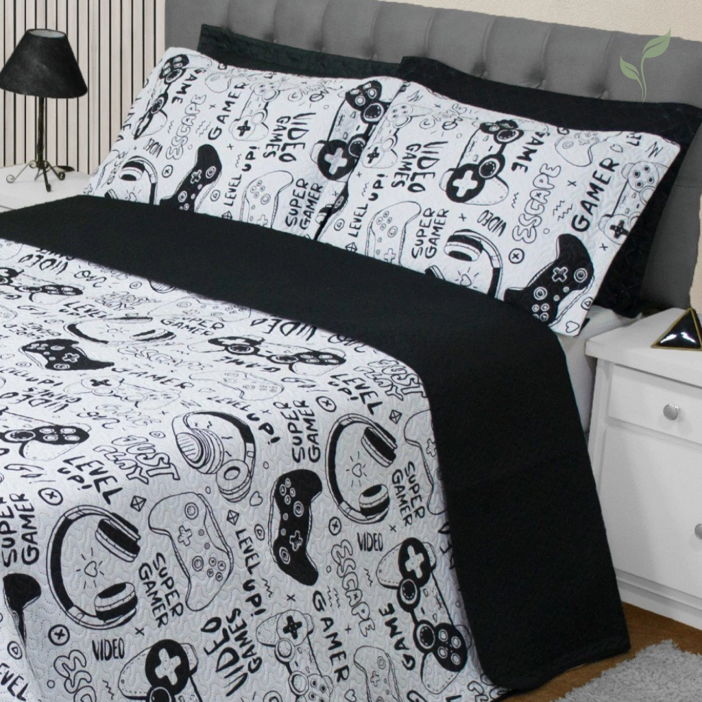 Edredom Casal Imprimer Alfa Gamer, capa de edredom mais mantas, capa de edredom, capa de cama, louhir, louhir.com, louhir.com.br
