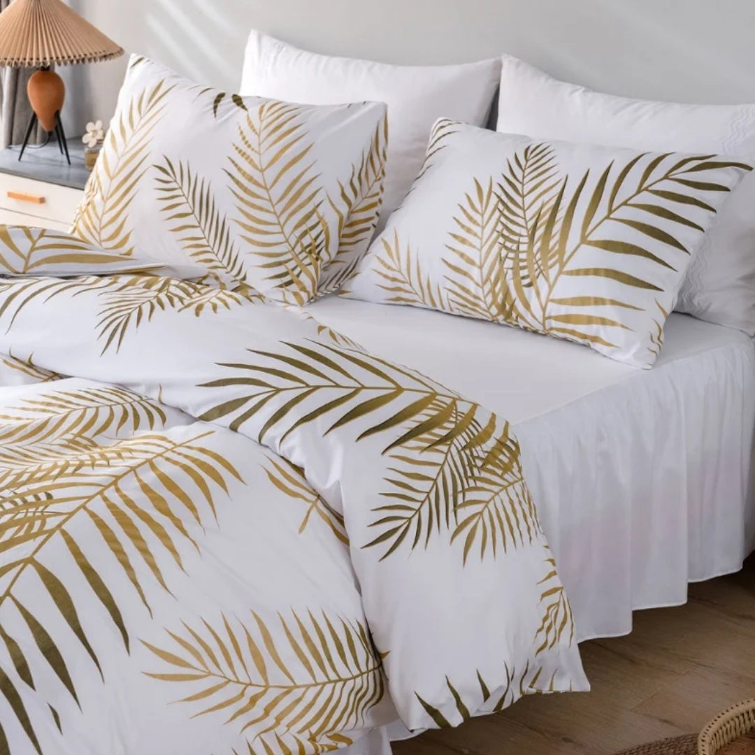Kit Capa de Edredom Folhas Tropicais, capa de edredom, capa de cama, louhir, louhir.com, louhir.com.br