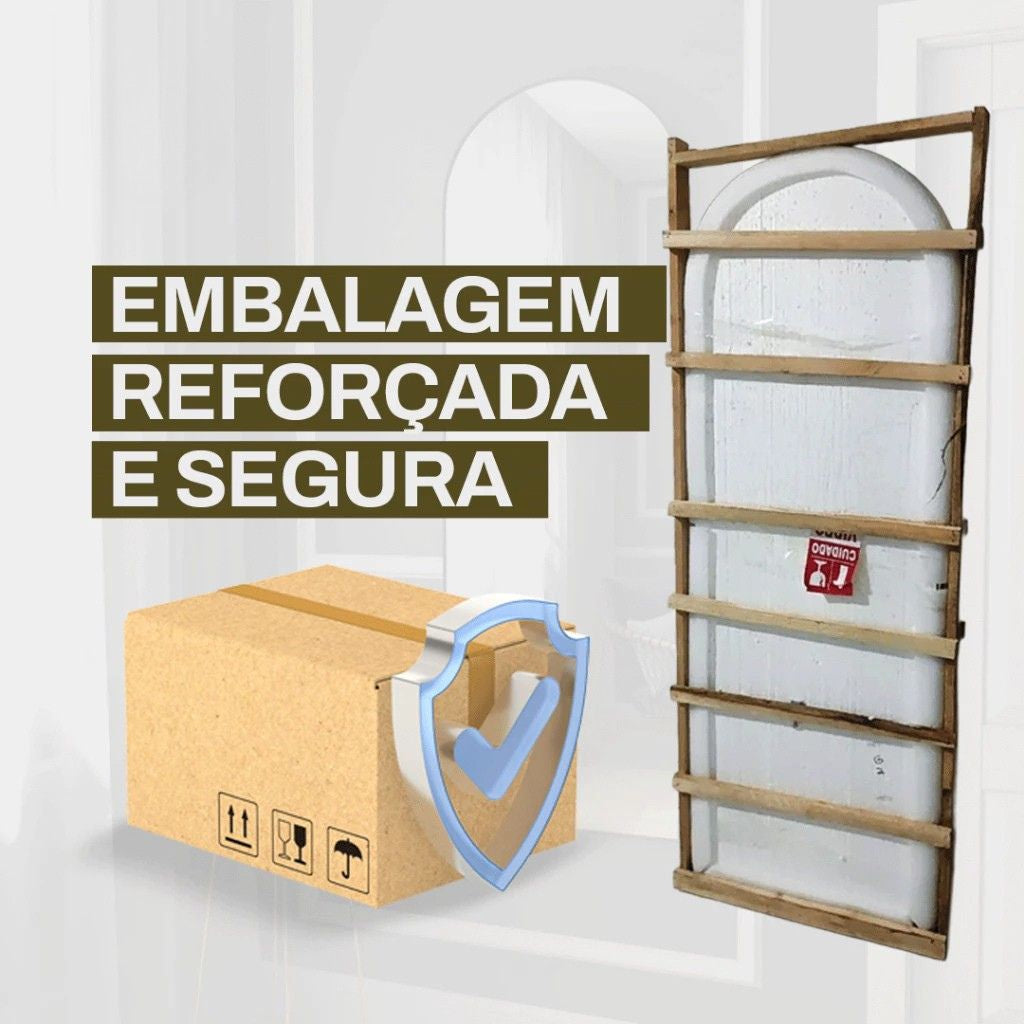 Espelho Dur Moderno 110x50 com base reta e moldura em couro. Corpo inteiro, reflexo sem distorções e design elegante para quartos, halls e closets.