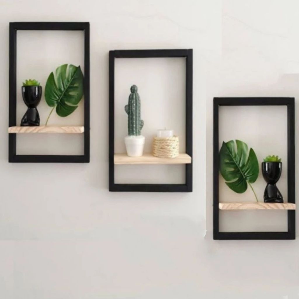 Conjunto 3 Quadros Prateleiras Decorativas Bois