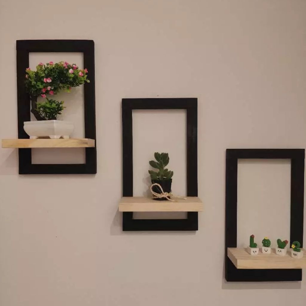 Conjunto 3 Quadros Prateleiras Decorativas Bois