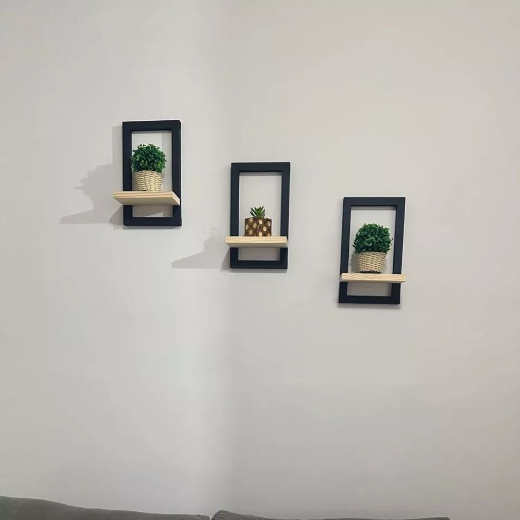 Conjunto 3 Quadros Prateleiras Decorativas Bois