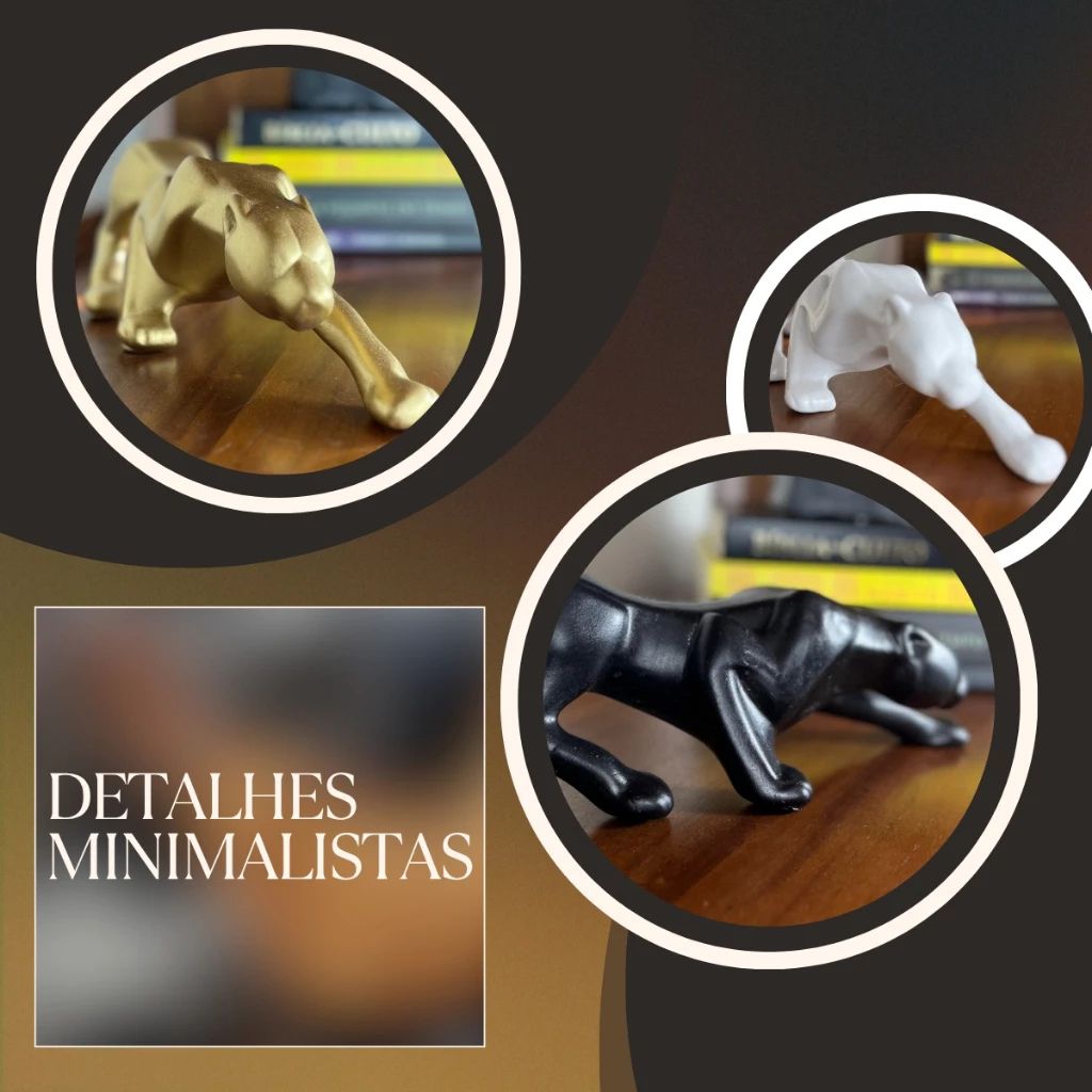 Escultura Pantera Geométrica em cerâmica 36cm, símbolo de elegância e poder. Peça decorativa moderna para aparadores, estantes, racks e home office.