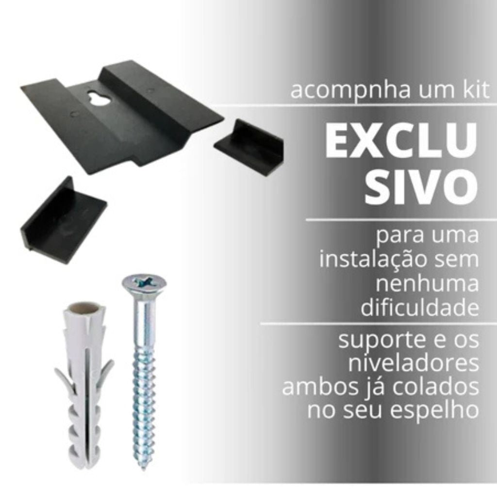 Espelho Carré 70x70cm em vidro real 3mm com bordas lapidadas. Resistente à umidade e com opções de instalação para banheiros, quartos, salas e halls.
