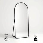 Espelho Grande Luxure 170x70 com moldura de alumínio em prata, dourado ou preto. Design arco, corpo inteiro, vidro lapidado e suporte de chão e parede.