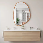 Espelho Grande Corte Livre Arrondi 60x40 com moldura em couro ecológico premium e vidro lapidado 3mm. Design orgânico moderno para banheiros, quartos e salas.