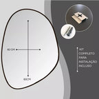 Espelho Grande Corte Livre Arrondi 60x40 com moldura em couro ecológico premium e vidro lapidado 3mm. Design orgânico moderno para banheiros, quartos e salas.