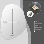 Espelho Grande Corte Livre Arrondi 60x40 com moldura em couro ecológico premium e vidro lapidado 3mm. Design orgânico moderno para banheiros, quartos e salas.