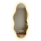 Espelho Nuage Orgânico LED 110x50 ou 90x50 com iluminação de contorno branco quente ou frio, vidro lapidado 3mm e design moderno para quartos, salas e closets.