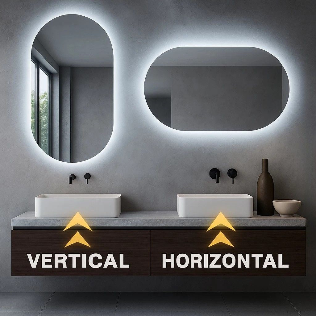 Espelho Oval Deux 40x50cm com opção de LED branco quente, frio ou sem LED. Vidro 3 mm, design moderno e acabamento sofisticado para banheiro, quarto e lavabo.