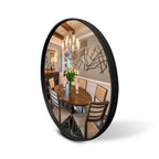 Espelho Rond Médio 60cm com borda estilo couro costurado e suporte para parede. Design redondo moderno que amplia e valoriza salas, quartos e halls.