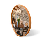 Espelho Rond Médio 60cm com borda estilo couro costurado e suporte para parede. Design redondo moderno que amplia e valoriza salas, quartos e halls.