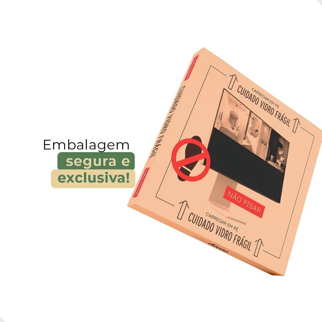 Espelho Vintage Borda Couro Noble 44x64cm com espelho premium 3mm, estrutura em E.V.A. e borda em couro ecológico. Design retrô elegante para banheiros e halls.