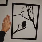Kit 4 Quadros Decorativos de pássaros vazados em MDF preto fosco. Design minimalista e moderno para salas e quartos. Fácil instalação com fita 3M inclusa.