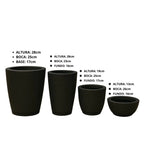 Kit 4 Vasos Brossé em polietileno resistente, leves e com drenagem. Formatos variados para plantas em áreas internas e externas. Envio imediato e durabilidade.