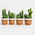Kit 4 Vasos Artesanais Positifs Fé Gratidão Deus Amor Louhir, www.louhir.com.br
