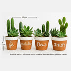 Kit 4 Vasos Artesanais Positifs Fé Gratidão Deus Amor Louhir, www.louhir.com.br