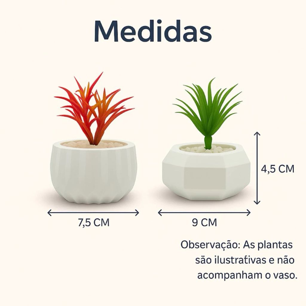 Kit 6 Vasos Raffiné em gesso com acabamento fosco e design contemporâneo. Conjunto versátil e elegante para suculentas, estantes e escritórios. Envio imediato.