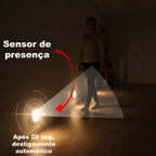 Luminária LED circular sem fio com sensor de presença e bateria recarregável. Acende só no escuro, desliga em 20s e instala fácil com base magnética e adesivo.