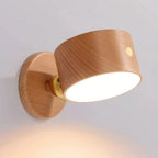 Luminária magnética em madeira com bateria 1200mAh, luz ajustável 2700K-4500K e interruptor toque. Instalação fácil com adesivo 3M, ideal para quartos e salas.