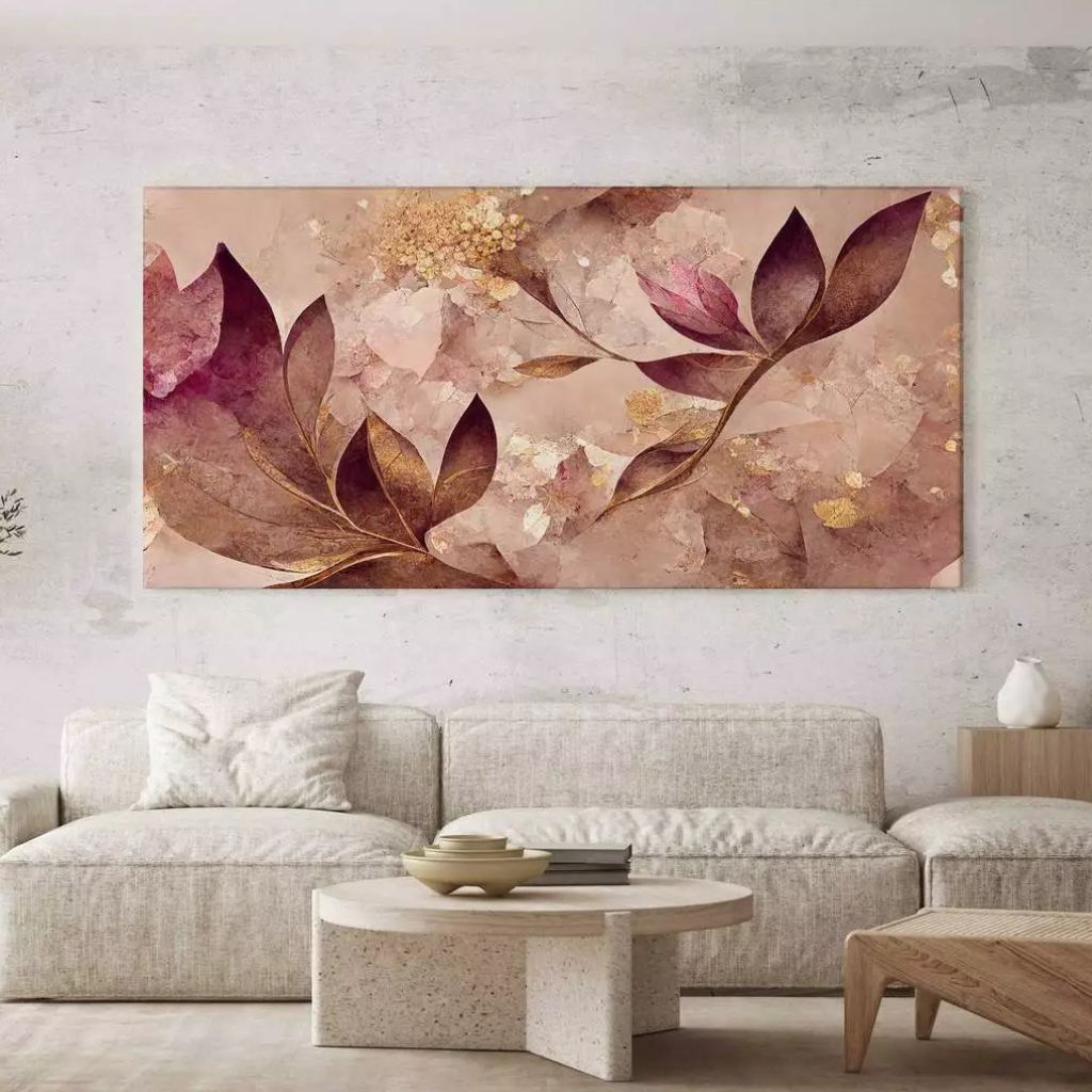 Quadro Floral Rosê Doré 130x70 com impressão HD em tecido e laterais de 3cm. Estrutura em Pinus, sem moldura e pronto para pendurar. Elegância para qualquer ambiente.