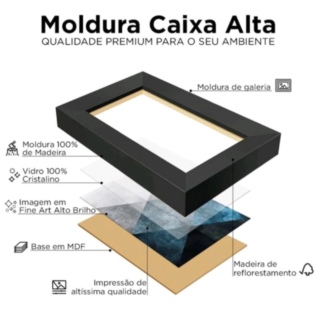 Kit com 3 quadros 40x60 Natureza Vert com vidro cristalino e moldura caixa alta em madeira. Arte leve e sofisticada para quartos e salas modernas.