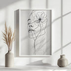 Quadro Donzela Visage em line art com moldura laqueada e impressão HD. Design minimalista feminino e floral para decorar quartos e salas com sofisticação.