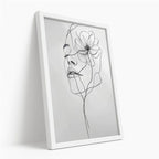 Quadro Donzela Visage em line art com moldura laqueada e impressão HD. Design minimalista feminino e floral para decorar quartos e salas com sofisticação.