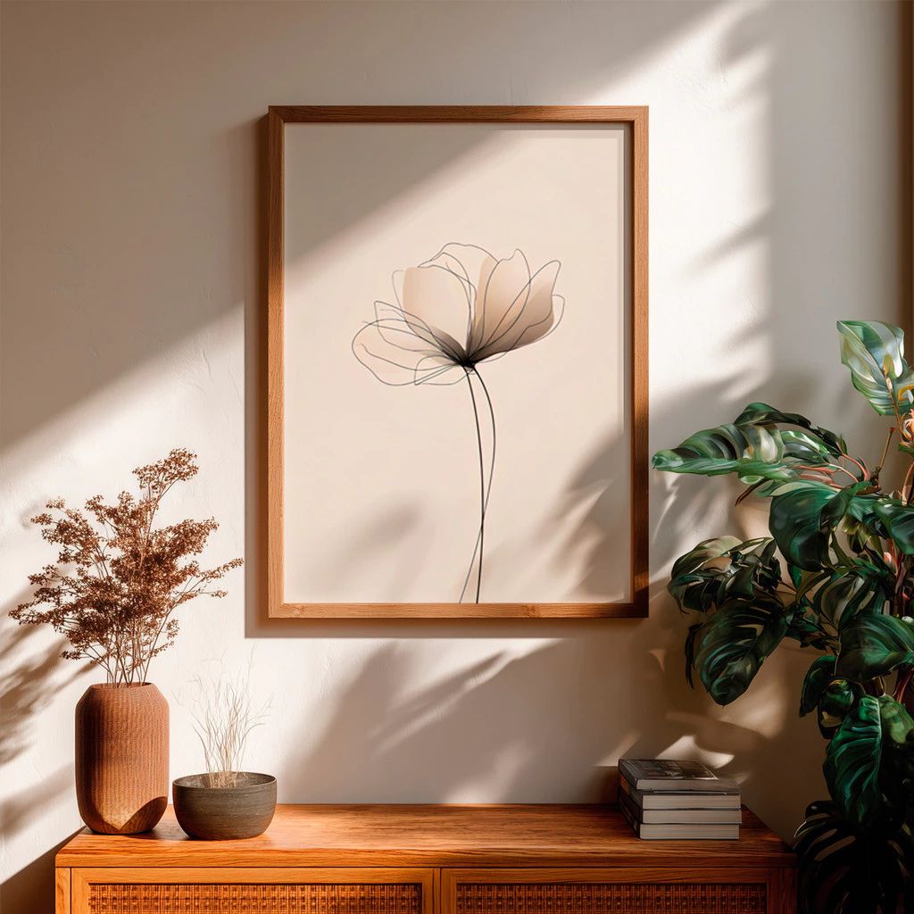Quadro Minimalista Rosa Lisse com moldura laqueada e impressão HD. Design leve e sofisticado para decorar quartos e salas com um toque artístico contemporâneo.