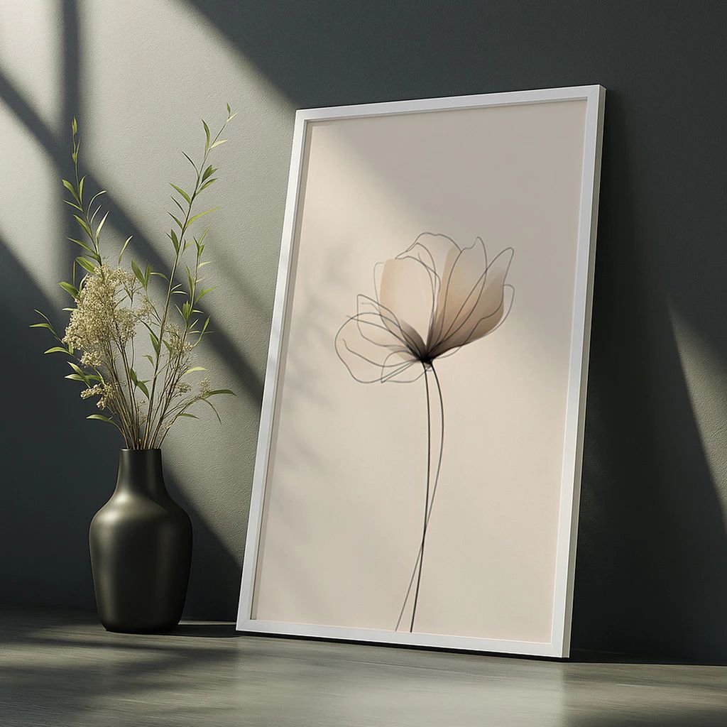 Quadro Minimalista Rosa Lisse com moldura laqueada e impressão HD. Design leve e sofisticado para decorar quartos e salas com um toque artístico contemporâneo.