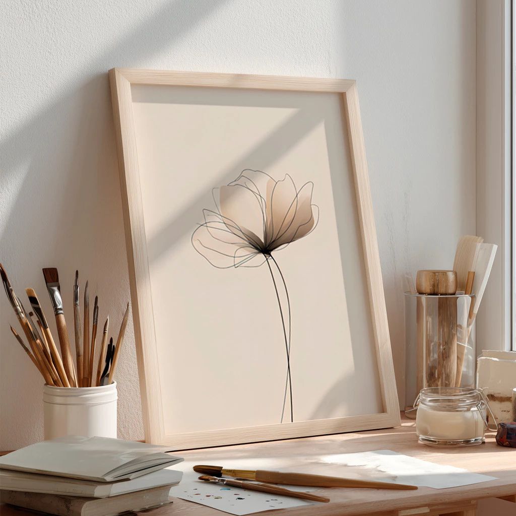 Quadro Minimalista Rosa Lisse com moldura laqueada e impressão HD. Design leve e sofisticado para decorar quartos e salas com um toque artístico contemporâneo.
