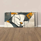 Quadro Mosaico Félin com design de gato abstrato em 3 peças. Impressão Ultra HD em MDF sustentável, fácil instalação com fita dupla face e estilo moderno.