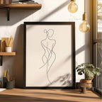 Quadro Traço Raso Arte Féminin com moldura laqueada e impressão HD. Arte minimalista feminina para salas, quartos, escritórios e decoração clean.
