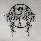 Quadro vazado redondo Pássaros Toujours em MDF preto brilho. Design delicado, fácil instalação e acabamento premium para salas, quartos e escritórios.