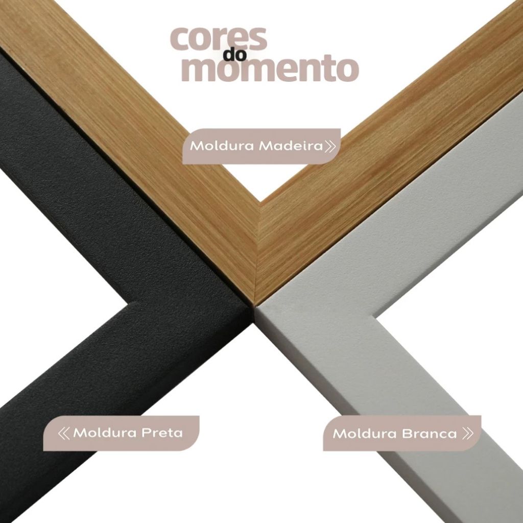 Kit com 3 quadros grandes 50x70 Folhas Nobres Or. Moldura em madeira premium e impressão fosca de alta qualidade. Ideal para salas e ambientes sofisticados.