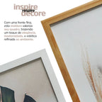 Kit com 3 quadros grandes 50x70 Folhas Nobres Or. Moldura em madeira premium e impressão fosca de alta qualidade. Ideal para salas e ambientes sofisticados.