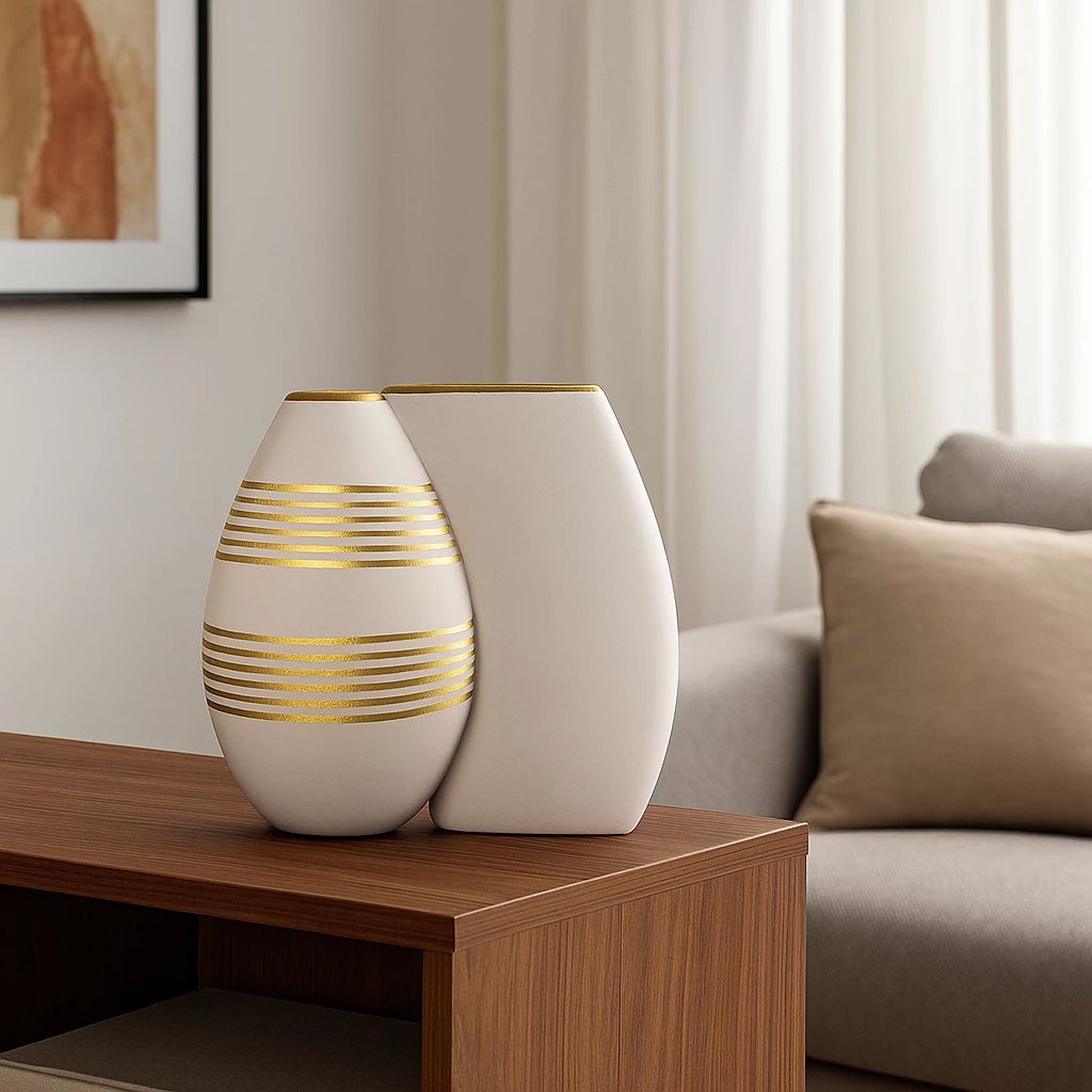 Dupla de Vasos Raffiné Cerâmica Minimalista com Dourado Louhir