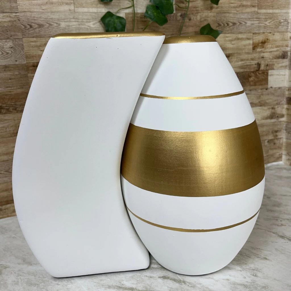 Dupla de Vasos Raffiné Cerâmica Minimalista com Dourado Louhir