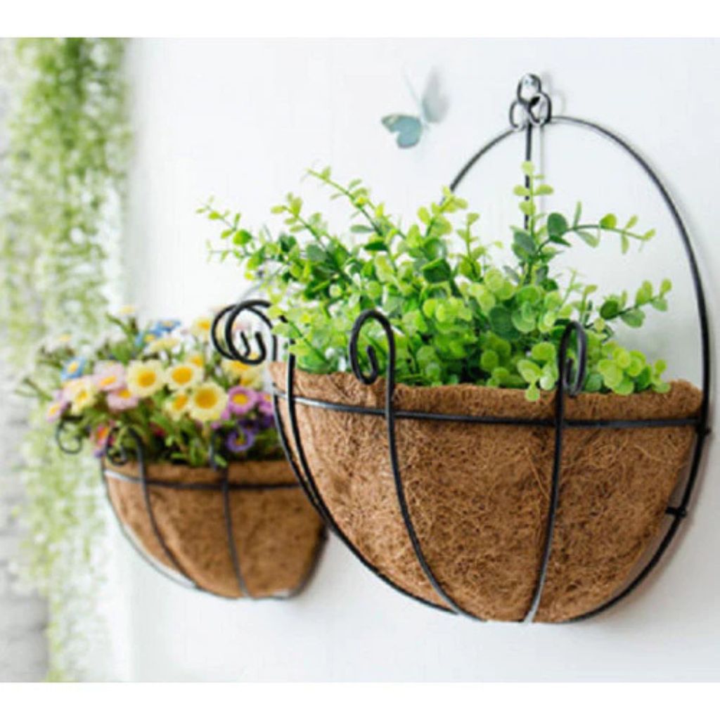 Vaso de Parede Fibra de Coco 30cm com Suporte de Ferro Louhir