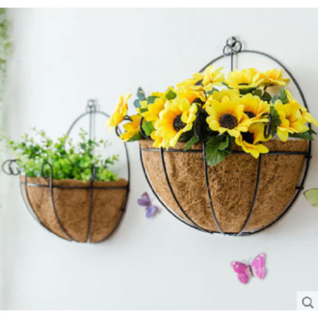 Vaso de Parede Fibra de Coco 30cm com Suporte de Ferro Louhir