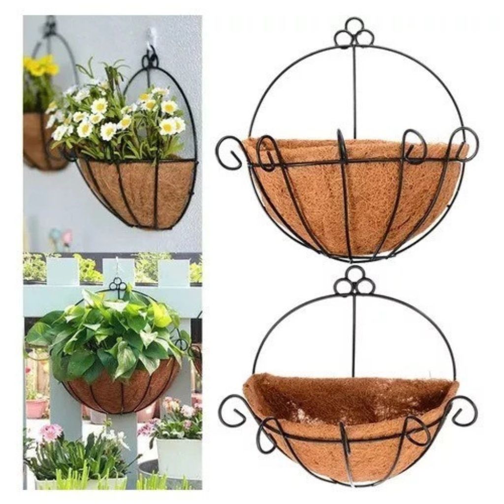 Vaso de Parede Fibra de Coco 30cm com Suporte de Ferro Louhir