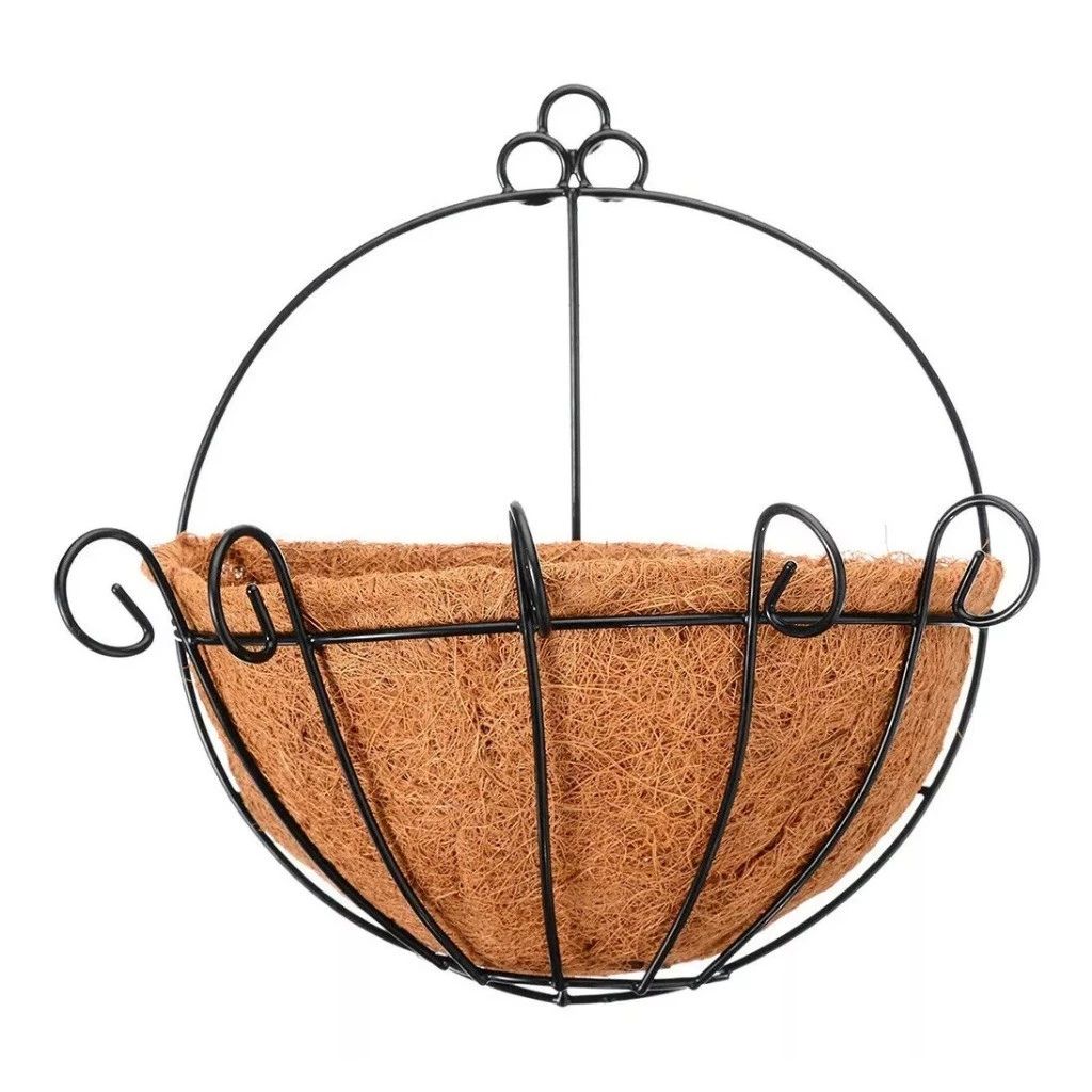 Vaso de Parede Fibra de Coco 30cm com Suporte de Ferro Louhir